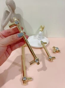 1pc Zinc Alloy Drawer Pull, Nordic Rhinestone Decor Drawer Handle For Home - Gold - View 4