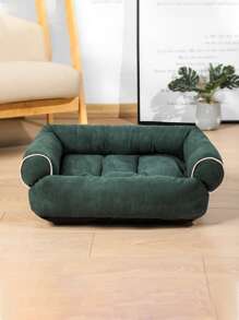 1pc Contrast Binding Pet Sofa Bed - Green - View 1