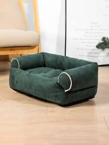 1pc Contrast Binding Pet Sofa Bed - Green - View 2