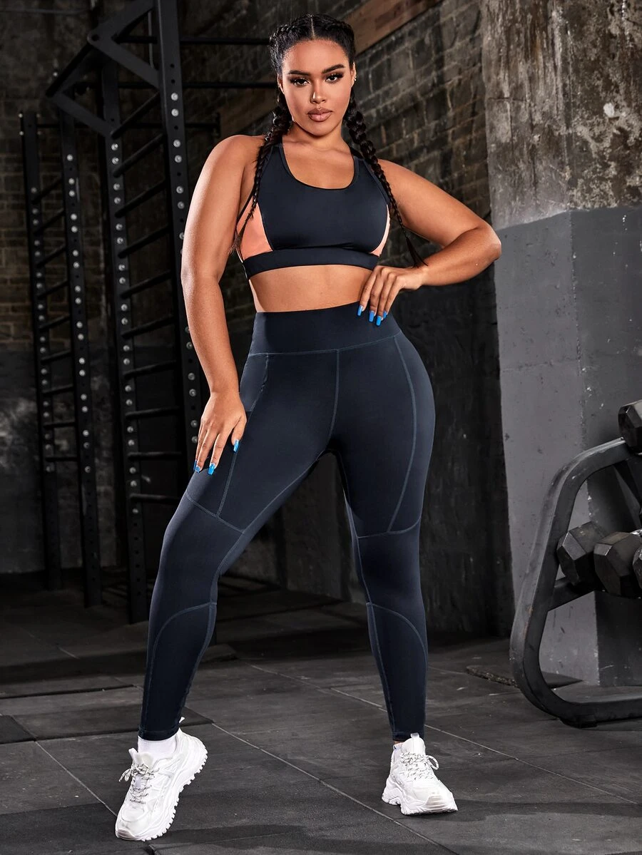 Gameset SHEIN Sport Sujetador deportivo de espalda nadador & Leggings - Negro - Ver 1