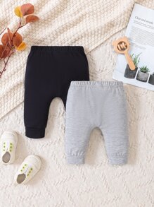 SHEIN Newborn Baby Boy 2pcs Button Front Joggers - Multicolor - View 2