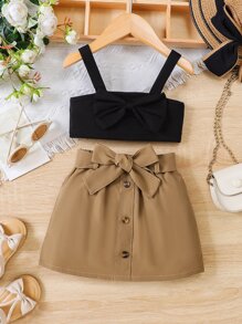 Baby Bow Front Cami Top & Button Detail Skirt - Multicolor - View 1