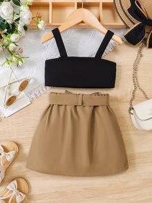 Baby Bow Front Cami Top & Button Detail Skirt - Multicolor - View 2