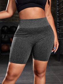 Yoga Basic 寬領口彈力肋針運動短褲，單車褲 - 灰色 - 查看 5