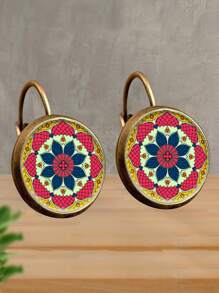 Mandala Pattern Round Stud Earrings - Multicolor - View 2