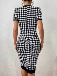 SHEIN Privé Đầm Tương phản ràng buộc răng cưa Thanh lịch - Đen và trắng - Xem 2