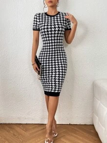 SHEIN Privé Đầm Tương phản ràng buộc răng cưa Thanh lịch - Đen và trắng - Xem 3