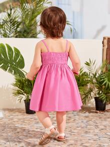 SHEIN Đứa bé gái Hoa Crochet trang trí Váy Dây - Hồng - Xem 2