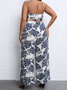 SHEIN Holidaya Plus Tropical Print Cami Top & Wide Leg Trousers - Blue and White - View 2
