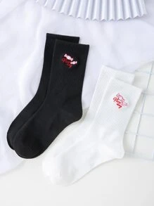 2 đôi Vớ thủy thủ đoàn thêu chữ và kẹo - Nhiều màu - Xem 2