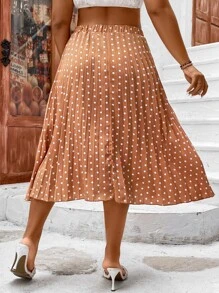 SHEIN LUNE 大碼波點圖案百褶半身裙 - 橘色 - 查看 2