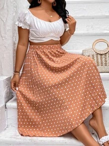 SHEIN LUNE 大碼波點圖案百褶半身裙 - 橘色 - 查看 5