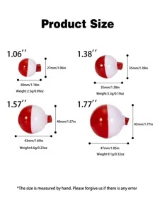 12pcs Fishing Bobber Float Set Red & White Hard Fishing Float Push Button Fishing Float Mixed Size Fishing Bobbers Fishing Accessories Freshwater Saltwater - Red and White - View 3
