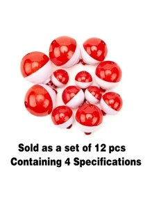 12pcs Fishing Bobber Float Set Red & White Hard Fishing Float Push Button Fishing Float Mixed Size Fishing Bobbers Fishing Accessories Freshwater Saltwater - Red and White - View 5