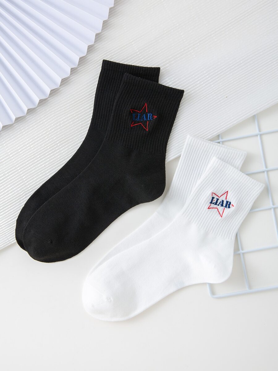 2 đôi tất thêu chữ cho nam - Nhiều màu - Xem 1