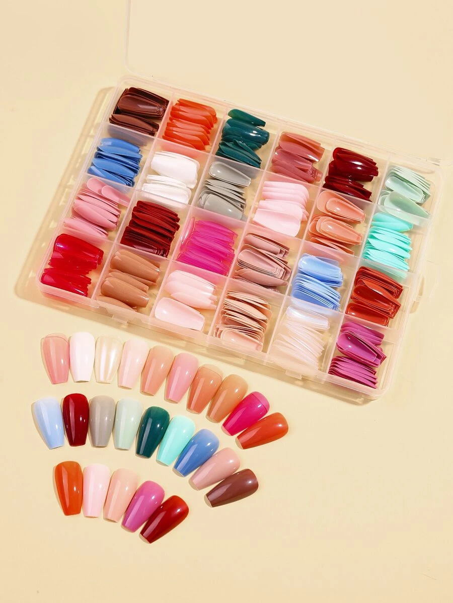 576pcs Long Coffin Mixed Color Fake Nail - Multicolor - View 1