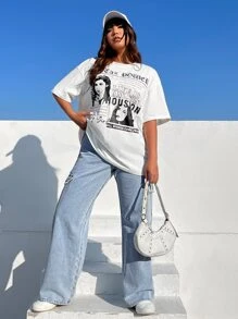 SHEIN ICON Plus Flap Pocket Side Cargo Jeans - Light Wash - View 3