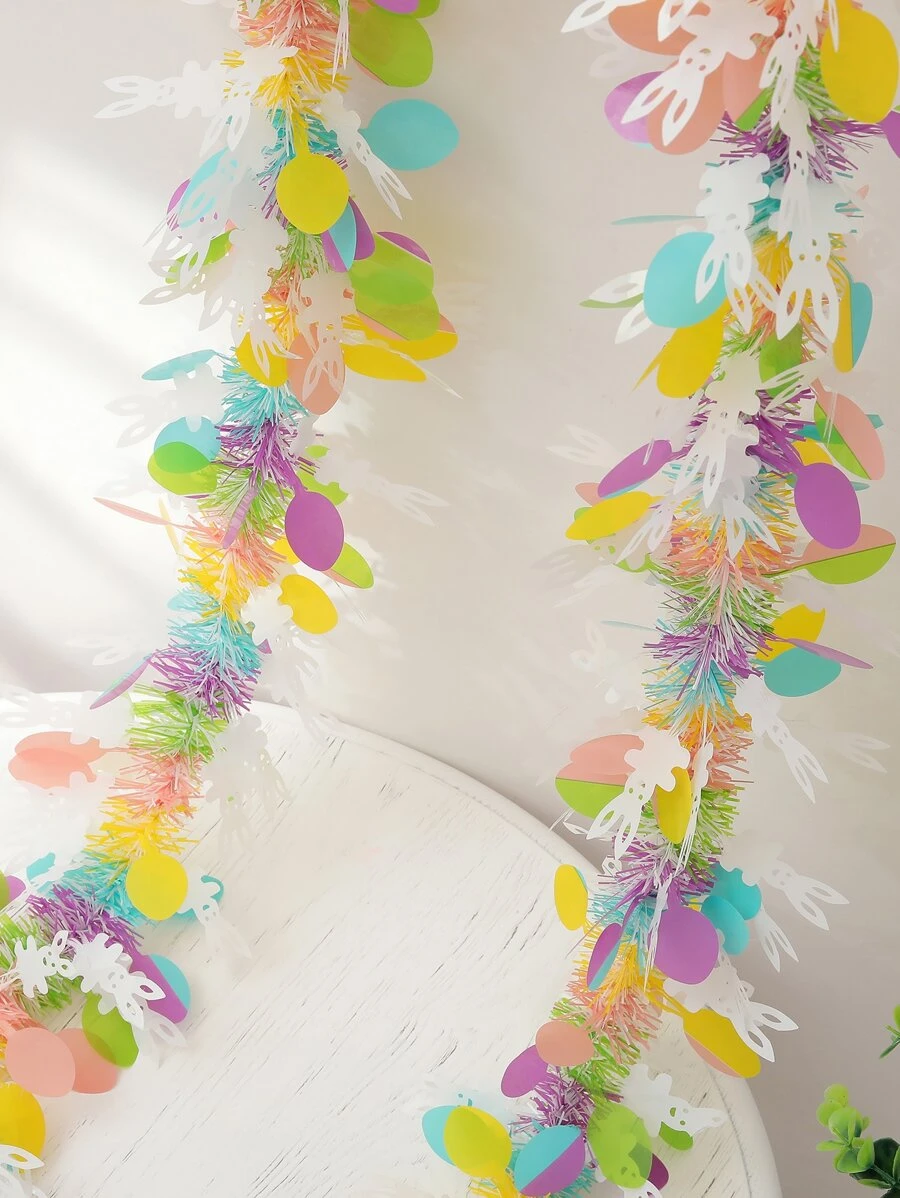 1pc PET Garland, Cartoon Rabbit & Egg Decor Tinsel Twist Garland For Easter Party - Multicolor - View 1