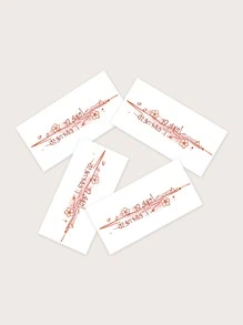 Kits de pegatinas de tatuajes, 4 hojas de tatuajes temporales gráficos de flores y letras para niños, pegatinas de tatuajes para adultos, flor de tatuaje realista, letras, para mujeres y niñas - Rojo - Ver 2