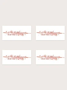 Kits de pegatinas de tatuajes, 4 hojas de tatuajes temporales gráficos de flores y letras para niños, pegatinas de tatuajes para adultos, flor de tatuaje realista, letras, para mujeres y niñas - Rojo - Ver 3