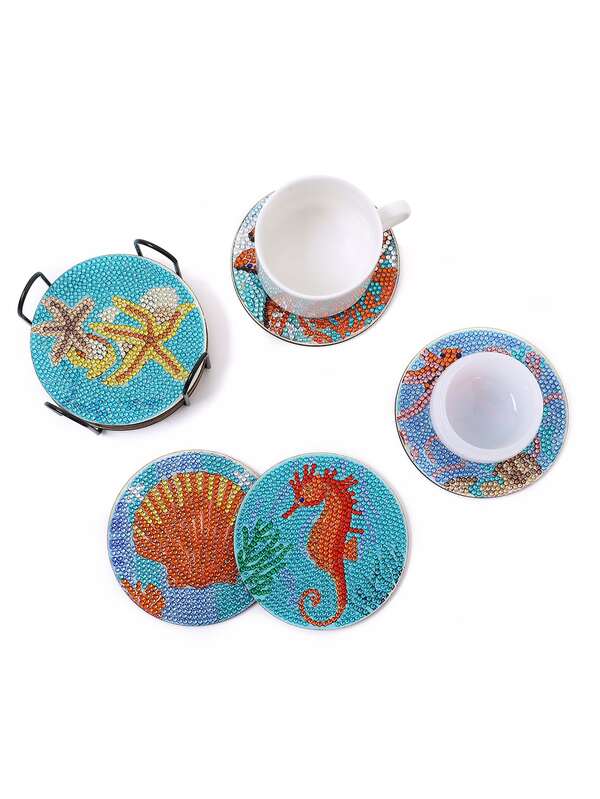 8 Stücke/Set Kreative DIY Diamant Untersetzer, Seepferdchen & Seesterne Muster DIY Diamant Tischset Für Zuhause