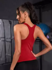 Powerista Solid Racer Back Sports Tank Top Fitted Shirt - Rose Red - View 2