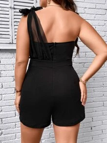 SHEIN Clasi Jumpsuits Plus Size Tương phản Mesh Thắt nút Dây kéo màu trơn Giải trí - màu đen - Xem 2