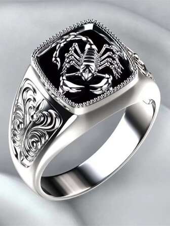 時尚流行男士蝎子裝飾紋理戒指合金，適合珠寶禮物和時尚外觀