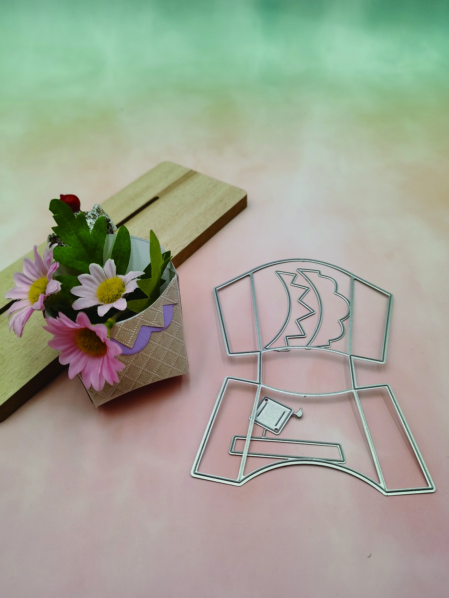 1pc Stainless Steel Cutting Die, Creative Box Shaped DIY Etched Stencil Craft Die For Craft - Silver - View 1