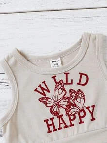 嬰兒字母圖案背心上衣和翻蓋口袋半身裙