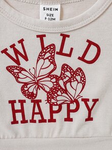 嬰兒字母圖案背心上衣和翻蓋口袋半身裙