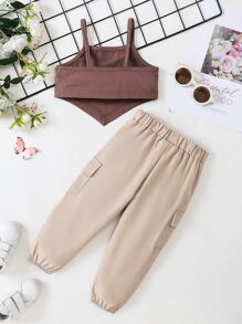 嬰兒蝴蝶和字母圖案頭巾下擺吊帶上衣和翻蓋口袋長褲 - 彩色 - 查看 9