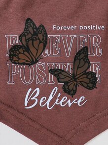 嬰兒蝴蝶和字母圖案頭巾下擺吊帶上衣和翻蓋口袋長褲 - 彩色 - 查看 4