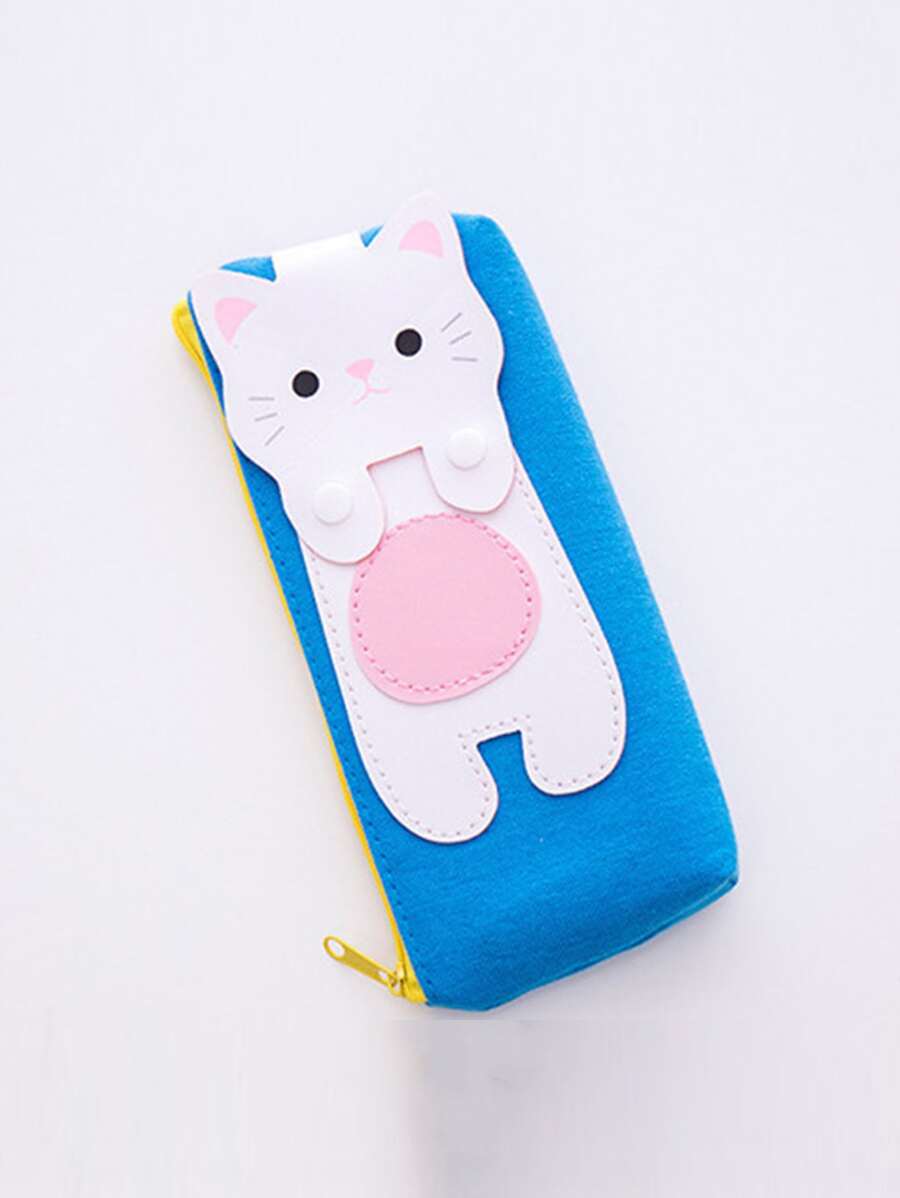 1pc Cartoon Cat Design Pencil Bag - Blue - View 1