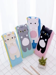 1pc Cartoon Cat Design Pencil Bag - Blue - View 2