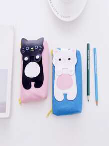 1pc Cartoon Cat Design Pencil Bag - Blue - View 3