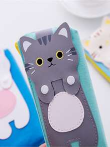 1pc Cartoon Cat Design Pencil Bag - Blue - View 4