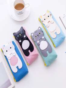 1pc Cartoon Cat Design Pencil Bag - Blue - View 5
