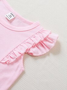 Baby Floral Print Ruffle Trim Top & Paperbag Waist Skirt - Baby Pink - View 4