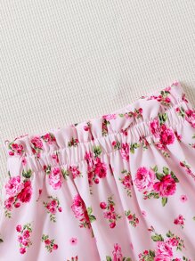 Baby Floral Print Ruffle Trim Top & Paperbag Waist Skirt - Baby Pink - View 6