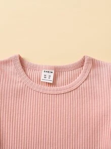 SHEIN 小女童2入組泡泡袖條紋針織T恤