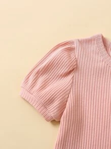 SHEIN 小女童2入組泡泡袖條紋針織T恤