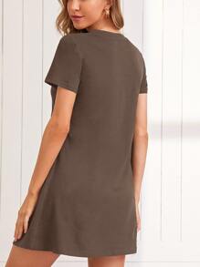 SHEIN LUNE 素色T恤洋裝 - 摩卡棕 - 查看 2