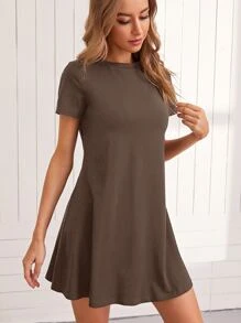 SHEIN LUNE 素色T恤洋裝 - 摩卡棕 - 查看 4