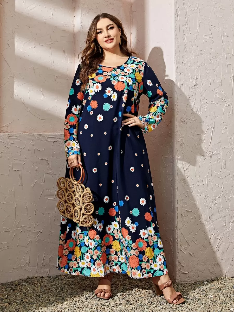 Mulvari 大碼印花直筒連衣裙 - 藍色 - 查看 1