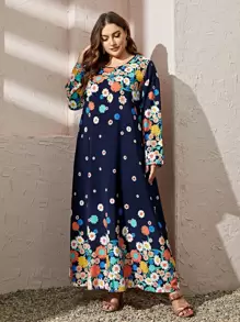 Mulvari 大碼印花直筒連衣裙 - 藍色 - 查看 6