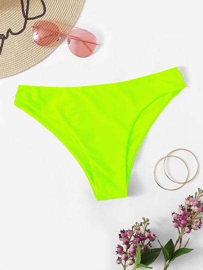 SHEIN Swim 夏季沙灘實色霓虹比基尼下褲，游泳內褲泳裝