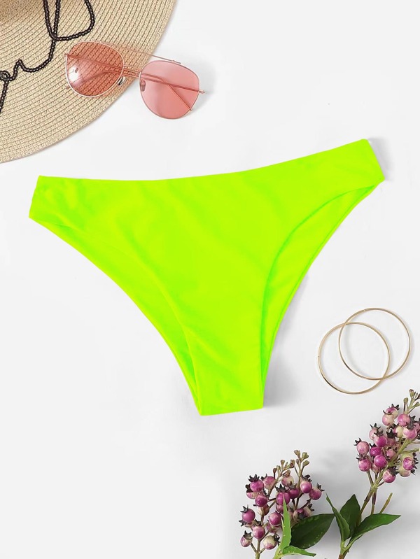 SHEIN Swim Summer Beach Solid Neon Bikini Bottom, Swimming Panty Bathing Suit
