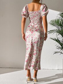 GENKIRA 滿版印花打褶泡泡袖連衣裙 - 彩色 - 查看 2