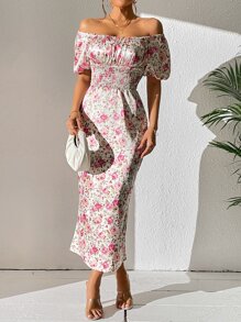 GENKIRA 滿版印花打褶泡泡袖連衣裙 - 彩色 - 查看 3